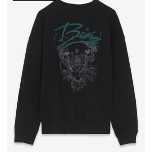 Anine Bing Kenny Panther NWOT 
Embroidered Sweatshirt Vintage Black Womens M